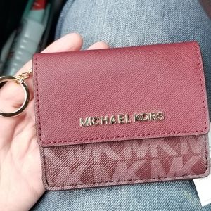 Michael Kors Merlot ID card holder key coin pouch